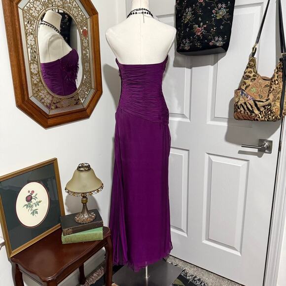 VTG 90s Liancarlo Couture Saks Fifth Avenue Purple Silk Beaded Strapless Dress 2 - Picture 5 of 8